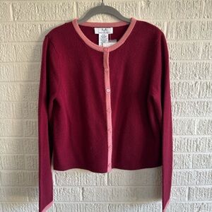 Magaschoni Women's Cashmere Cardigan with Pink Detailed around Size M Wine/Pink